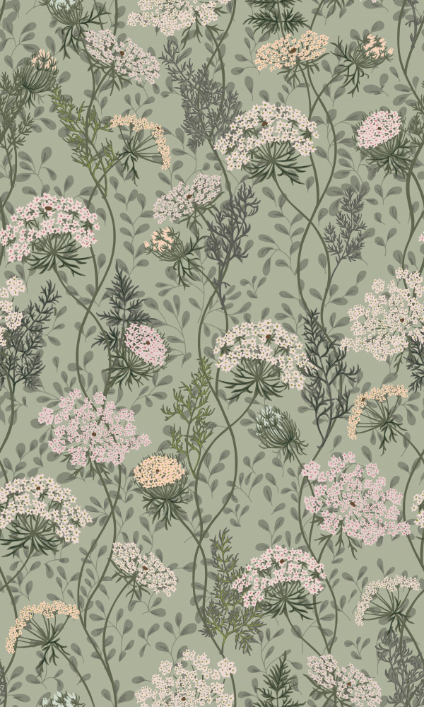 Wildflower meadow Queen Anne's lace sage green pattern — artwork by Annick